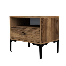 Hanah Home Mesilla de Noche Lizbon 532 Nogal 56x50.8x40cm | Tablero Melamina 18mm | Patas Metal